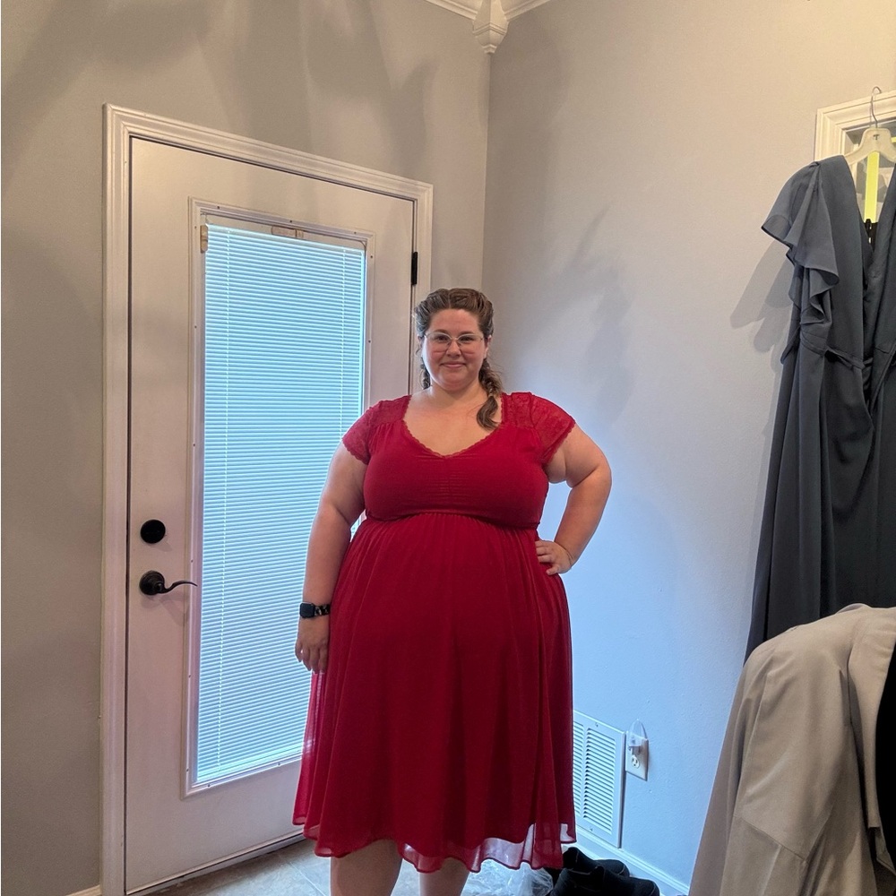 Torrid Red Lace Sleeve Midi Dress